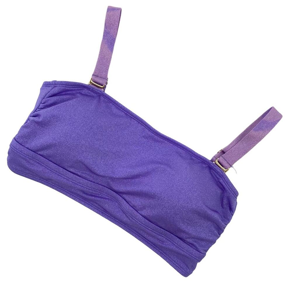 CALIFORNIA WAVES NWT Shimmery Metallic Bandeau Bikini Top Purple Plus Size 12